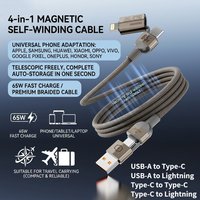 Anti-Winding 4-In-1 Magnetic Data Cable 65W Fast Charging Cable USB A/Type C to Lightning for Huawei iPhone iPad Xiaomi Samsung