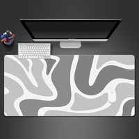 Large Gaming Mouse Pad with Anti-Slip Base Extended Keyboard Mat Grey/White Abstract Fashion Design for Office/Home Desk Use