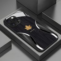 Premium Business Style Maple Leaf Tempered Glass Phone Case For iPhone 11 12 13 14 15 16 17 Pro Max XS X XR 7 8 Plus 16E Cover