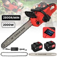 16-Zoll-Akku-Kettensäge ohne Bürsten, 2000 W, 21 V, elektrische Kettensäge mit automatischem Ölsystem, digitale Batterieanzeige, Holzfällsäge, kompatibel mit Makita 18-V-Akku.