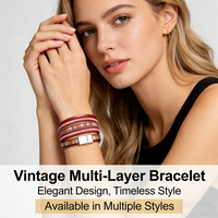 Boho Multi-Layer Leather Wrap Bracelet for Women Braided Cuff Clasp, Bohemian Stackable Wristband Casual Festival Jewelry