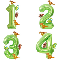6Pcs /set 40inch Large Aluminum Foil Number Balloon with Cute Mini Dinosaur Ballons for Birthday Party Anniversary Decoration