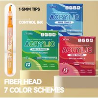 12 Colors Acrylic Markers Soft Pen Tip Contain 2 Pcs Erasable Pen for Painting Drawing DIY CD Stone Wood for Gift Art Supplies