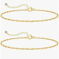 1/2pcs Layered Sequin Anklet bracelets for Women Girls, Delicate 18K Gold Plated Stainless Steel Summer Beach Waterproof Anklet