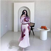 Miyake 2025 New Elegant Pleated Skirt Two-piece Set, Stylish, Tight Fitting, Slimming, High-end, Long Sleeved Top and Skirt Set