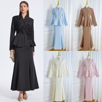 Elegant Handmade Large Flower Beaded Fish Tail Skirt Two Piece Set Fashionable High-End Women's Clothing Long Sleeve V-Neck