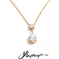 Yhpup Stainless Steel Cubic Zirconia Water Drop Pendant Necklace High-Grade Shiny Premium Collar Jewelry