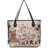 Women Totes High Quality Leather Handbags Business Commute Storage Big Bag Art Graffiti Little Bear Print Handbag Shoulder Bags