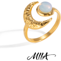 Miia Elegant Opal Rings For Women Minimalist 18K Gold PVD Plated Stainless Steel Moon Open Rings Fashion Jewelry Girls Gift