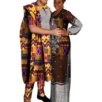 Traditional African Clothing Set for Couple Matching Outfits African Boubous Dashiki Men Robe Suits Women Dresses Wyq806