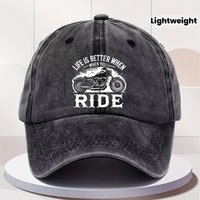 Men's Vintage Motorcycle Snapback Hat - Adjustable Retro Biker Cap with Motorcycle Rider Text & Graphic - Lightweight Riding Hat