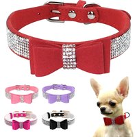 Bling Rhinestone Dog Collar Cute Bowknot Puppy Cat Collars Soft Padded Pet Necklace With Bowtie Warm For Small Dogs Chihuahua