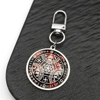 Key of Solomon Sigil Glass Round Medal Key Chains For Women Men Stainless Steel Gold Color Archangel Kabbalah Talisman Jewelry