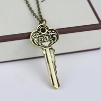 Sherlock 221b House Key Necklace Vintage Color Key Shape Pendant Necklaces For Women Men Fans Jewelry Cosplay Gifts Accessories