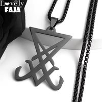 Sigil Church of Satan Stainless Steel Statement Necklace Seal of Lucifer LaVey Hidden Devil Long Necklace Jewelry N663S03