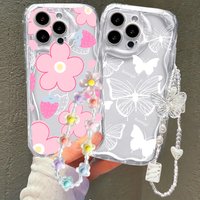 Butterfly Flower Wrist Strap Case For Samsung Galaxy S26 Ultra S25 FE Plus A57 A37 A17 A07 A06 A05 A04 A04E A12 A13 A32 A33 A23