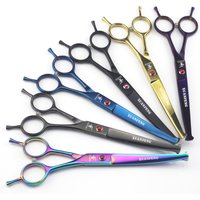 XUANFENG 7 inch safe curved hair scissors, pet cutting scissors and thinning scissors, including leather covers and steel combs