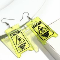 Creative "Caution SLIPPERY WHEN WET" Sign Earrings for Women Funny Neon Clear Acrylic Geometric Drop Earrings New Jewelry Gifts