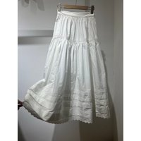 Embroidery Patchwork Women White Midi Skirt High Waist A-Line Loose Female Cotton Jupe