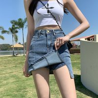 Denim Short Skirt Women's New Summer High Waist Split Half Body Retro Wrapped Hip Skirt A-line Pant Skirt