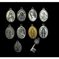 10pcs Catholic Saint Medal Charms Our Lady of Carmel Miraculous Medal Pendants for DIY Rosary Jewelry, Single Style Per Pack