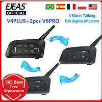 EJEAS V4 PLUS + 2PCS V6 PRO 3 Fahrer Helm Intercom Bluetooth Headset 1200M Voll Duplex Mikrofon Wasserdicht intercomunicador