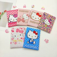 Lovely Hello Kitty Passport Cover Credit Card Holder Women Sanrio PU Leather Business Card Bag Ladies Passport Holder Gift