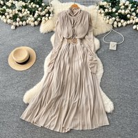 Chic vintage long sleeve pleated Elegant Fairy office lady hotsweet Sundress women clothing A-line dress