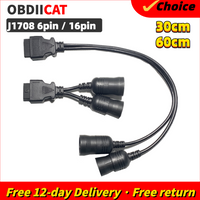 Car Truck Y Cable OBD OBD2 16pin Female To J1708 6pin/ J1939 9pin OBDII 60CM Cable diagnostic adapter cable diagnostic tools car
