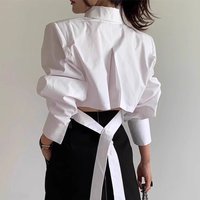 2026 New Women Unique Design Lapel Shirt Back Hollow Lace Up Button Loose Casual Versatile Crop Tops Fashion Streetwear Blouse