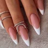 24 Pcs Acrylic Simple Aesthetic self-adhesive Fake Nails Long French Cheap false Nails 2026 Ready-made Artificial Press on Nails
