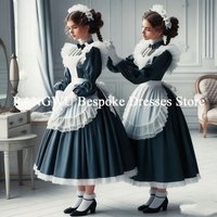 Unique Black White Maid Dress With Apron Elegant A Line Short Evening Dress Puff Sleeves Cosplay Cocktail Dress Costume Party