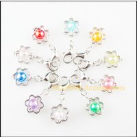 20Pcs Dull Silver Plated Flower Frame Mixed Mirage Resin Charms Pendants With Lobster Claw Clasps 11x16mm