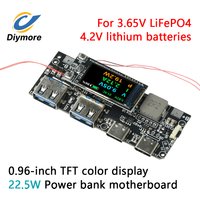 22.5W DIY Power Bank Board for 3.65V LiFePO4 / 4.2V Lithium Batteries PD Multi-Protocol Fast Charging Power Bank Mainboard