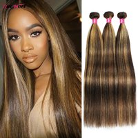 4 27 Highlight Light Yaki Straight Human Hair Bundles Ombre Colored Human Hair Extensions Brazilian Hair Weave Bundles 1 3 4 PCS image 3