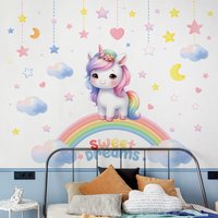 Cute unicorn rainbow sticker for kids room bedroom decoration self adhesive wall decor