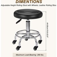 1Set Rolling Stool Adjustable Height with Wheels PU Leather Waterproof Oil-Resistant Round Rolling Stool 45-56cm Black Red Blue