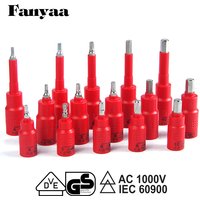 Fanyaa VDE Nut 3/8, 1/2 Dr. Individual Insulated Hex Bits Sockets Spanner Insert Tool Hexagon 6Pt. Metric 4-10mm Adaptor Wrench