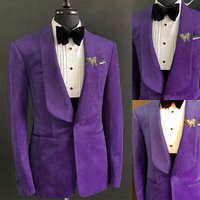 Fashion Velvet Men Wedding Suits Customized Handsome Shawl Lapel Wedding Tuxedos For Business Groom Wear One Jacket