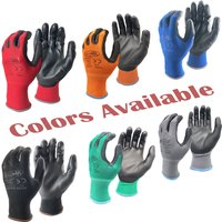 NMSafety 12 Pairs Garden Men's Safety Gloves Red Knitted Nylon Dipped PU Coated Palm Protective Work Gloves for Security