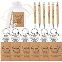 24pcs/6sets Includes Bamboo Pens,Pocket Motivational Notebooks,Inspirational Keychains,Gift Bags Suitable Gifts Holiday Presents