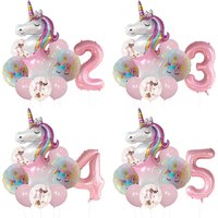 10pcs Unicorn Foil Balloons Set Digit 1-9 Pink Rainbow Balloons Baby Shower Wedding Girls Birthday Party Decorations