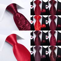 Red Ties for Men Striped Paisley Floral Wedding Party Formal Necktie Handkerchief Cufflinks Gift Dropship