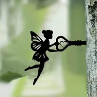1 enchanting metal fairy silhouette wall art - whimsical iron garden and fence decoration, perfect for outdoor spaces