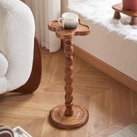 Clover-Shaped Solid Wood Side Table, Walnut Slim End Table for Coffee Corner, Small Space Narrow Nightstand with Spherical Roman