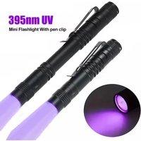 2PCS UV Flashlight 365nm Ultraviolet Torch With Pen Clip Portable Use AAA Batteries Light Pet Urine Scorpion Detector UV Lamp