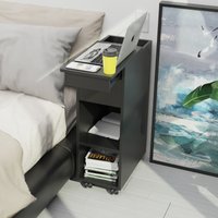 Bedside Table, night Table, Mobile bedside Furniture, side Tables with 2 open compartments & 1 drawer, sliding lid, for living room, bedroom, Desk, modern, white/black