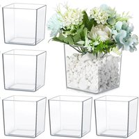 Cube Clear Flower Vase Acrylic Flower Vase Square Acrylic Container Cube Flower Acrylic Vase for Plant Wedding Home Office Decor
