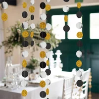 Gorgeous Gold And Silver Black Circular Flag Paper Garland Graduation Ceremony Wedding Birthday Party Hanging Bunting Decoration