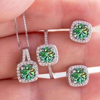 S925 Sterling Silver 1 Carat Moissanite 3pcs Jewelry Set Necklace Ring Earrings For Women Wedding Party